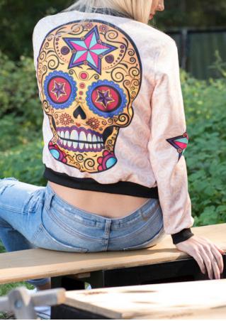 Multicolor Skull Printed Zipper Jacket