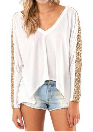 Sequined Splicing  Asymmetric Loose Blouse