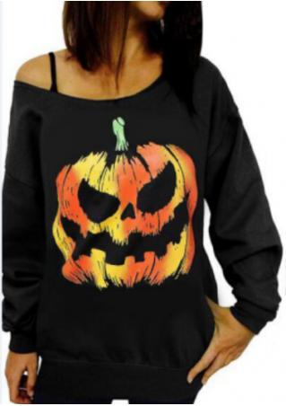 Halloween Pumpkin Printed Slash Neck Sweatshirt