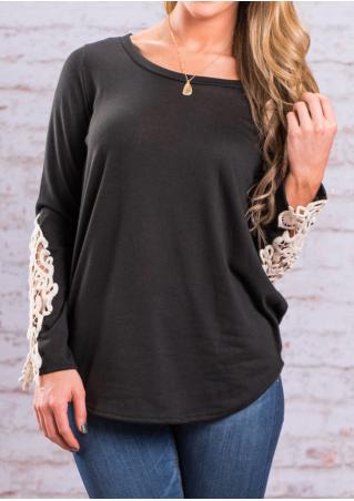 Lace Splicing Long Sleeve Blouse Without Necklace