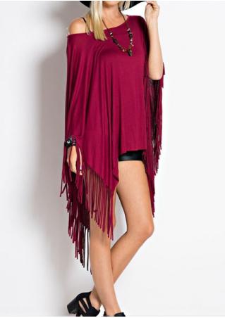 Tassel Asymmetric Poncho Blouse Without Necklace