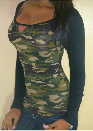 Camouflage Printed O-Neck T-Shirt Without Necklace