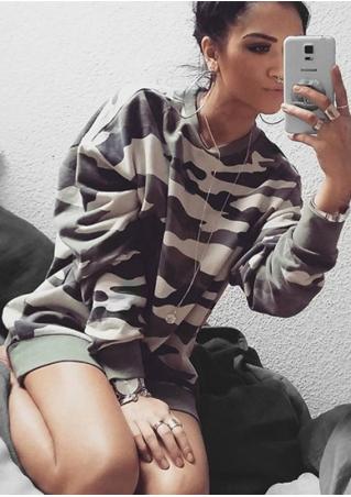 Camouflage Printed Casual Sweatshirt Without Necklace