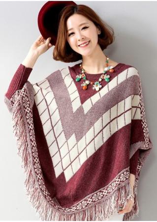 Geometric Tassel Poncho Sweater Without Necklace