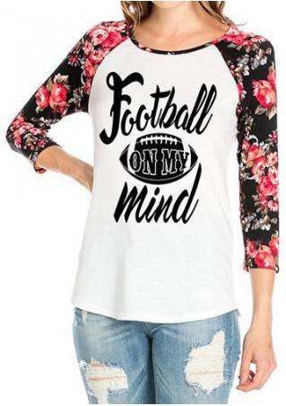 Letter Printed Floral Splicing O-Neck T-Shirt