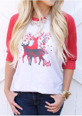 Christmas Reindeer Printed T-Shirt Without Necklace