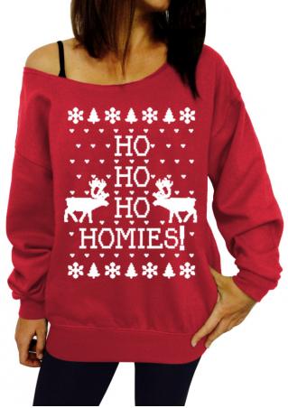 Christmas Letter Off Shoulder Casual Sweatshirt