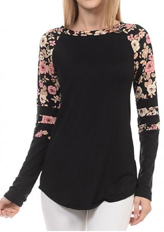 Floral Splicing Long Sleeve Blouse