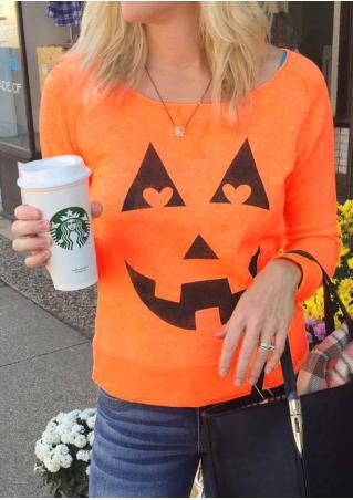 Halloween Pumpkin Printed Long Sleeve Sweatshirt Without Necklace