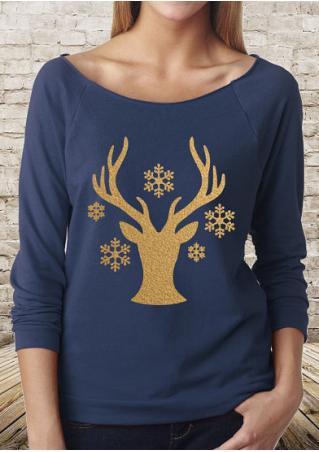 Christmas Reindeer Snowflake Printed T-Shirt