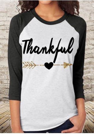 Thankful Letter Arrow Printed Splicing T-Shirt