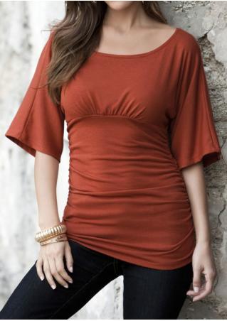 Solid Ruched Half Sleeve Blouse