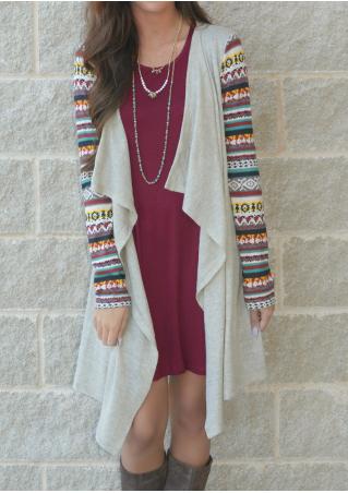 Printed Splicing Asymmetric Cardigan Without Necklace