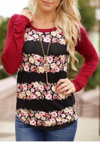 Floral Printed Splicing T-Shirt Without Necklace