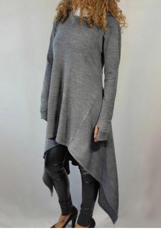 Solid Asymmetric Long Hoodie With Thumbholes
