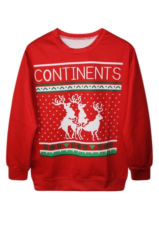 Christmas Letter Reindeer Printed Casual Sweatshirt