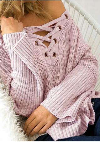 Solid Lace Up Asymmetric Sweater