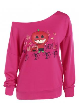 Halloween Pumpkin Letter Printed Slash Neck Sweatshirt