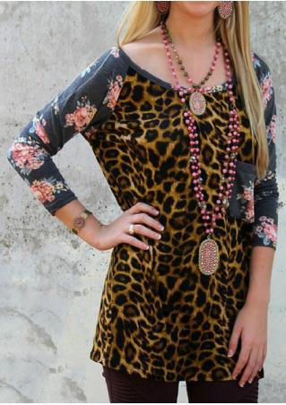 Leopard Floral Splicing Blouse Without Necklace