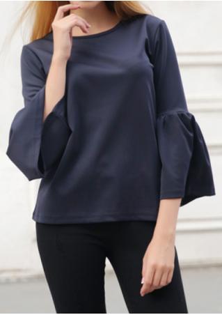 Solid Flare Sleeve O-Neck Blouse