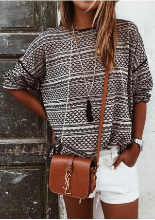 Printed Long Sleeve Loose Blouse Without Necklace