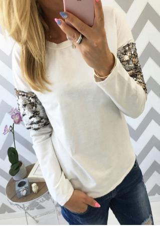 Sequined Splicing Long Sleeve T-Shirt