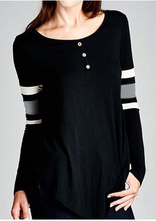 Splicing Front Button Long Sleeve Blouse