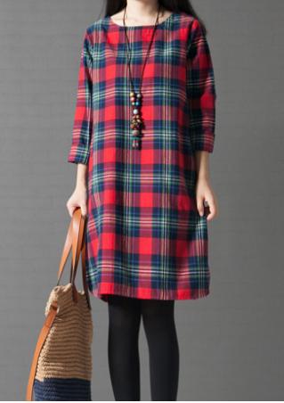 Plaid Casual Dress Without Necklace
