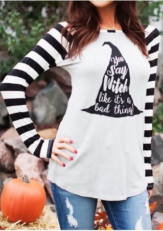 Halloween Hat Letter Printed Striped Blouse