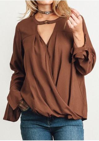 Solid Draped Long Sleeve Blouse Without Necklace