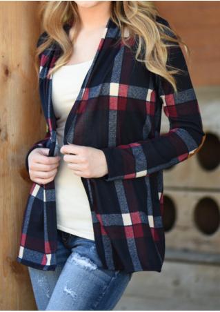 Plaid Elbow Patch Casual Cardigan