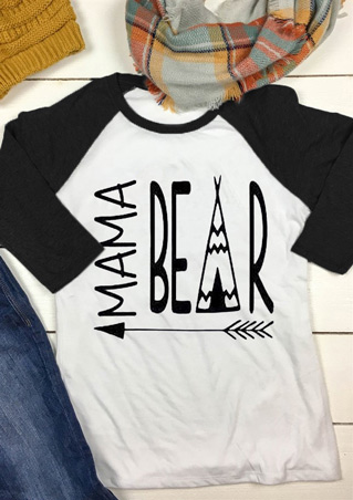 Mama Bear Arrow Letter Printed O-Neck T-Shirt