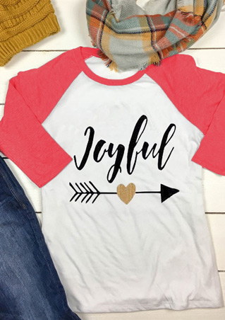 Arrow Letter Printed Splicing O-Neck T-Shirt