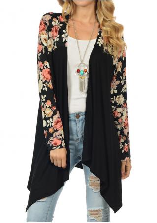 Floral Splicing Asymmetric Cardigan Without Necklace