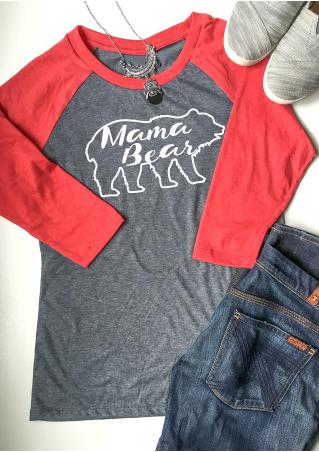 Mama Bear Letter Printed Splicing O-Neck T-Shirt