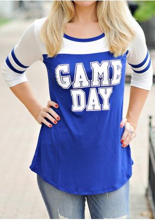 GAME DAY Printed Striped O-Neck T-Shirt