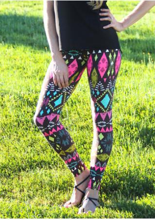 Multicolor Geometric Printed Stretchy Leggings