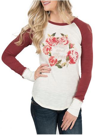 Floral Printed Splicing Casual T-Shirt