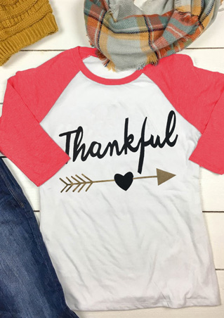 Thankful Letter Arrow Printed Splicing Fahion T-Shirt