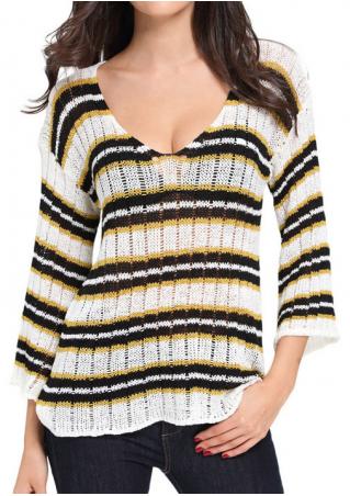 Striped V-Neck Thin Sweater