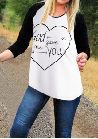 Heart Letter Printed O-Neck T-Shirt