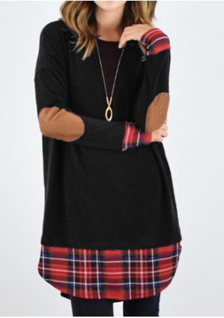 Plaid Splicing Elbow Patch Blouse Without Necklace