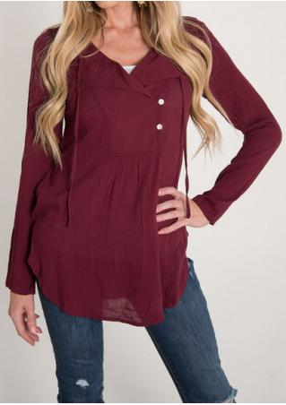 Solid Button Long Sleeve Blouse
