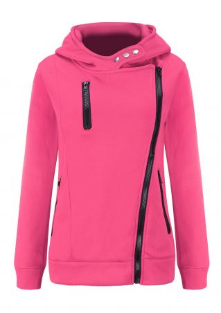 Solid Inclined Zipper Casual Hoodie
