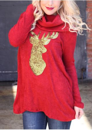 Christmas Reindeer Splicing Sequined Blouse
