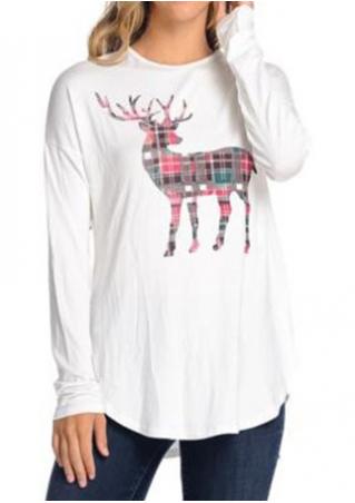 Christmas Reindeer Printed O-Neck Blouse