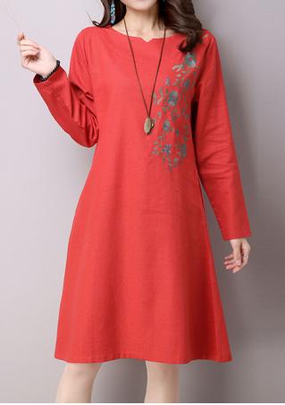 Embroidery Casual Dress Without Necklace