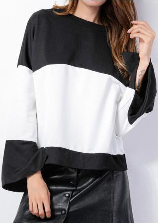 Color Block Flare Sleeve Loose Blouse