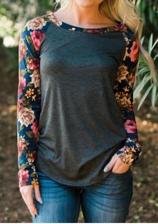 Floral Printed Splicing Casual Blouse