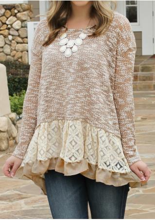 Lace Splicing  Knitted Blouse Without Necklace